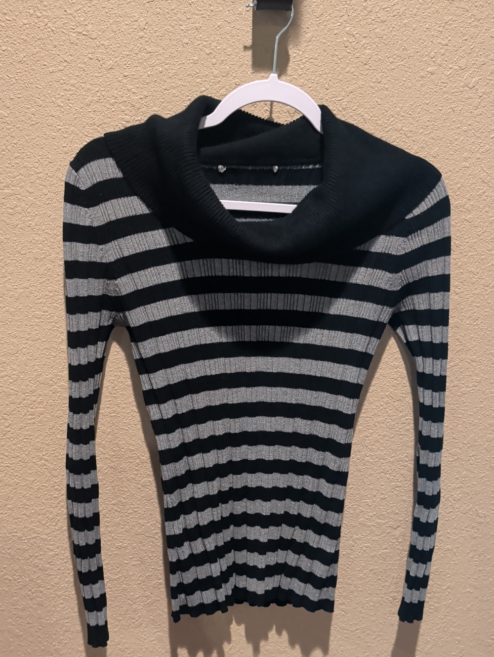 Black & Gray Striped Cowl Neck Women's Sweater